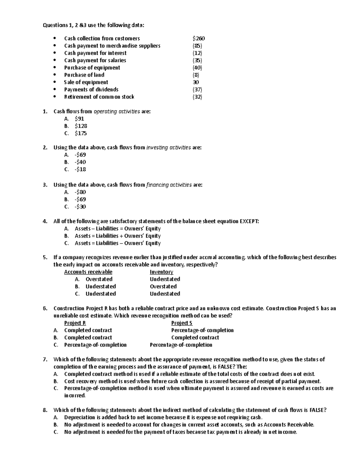 Practice Test 1 Questions nokey Questions 1, 2 &3 use the following