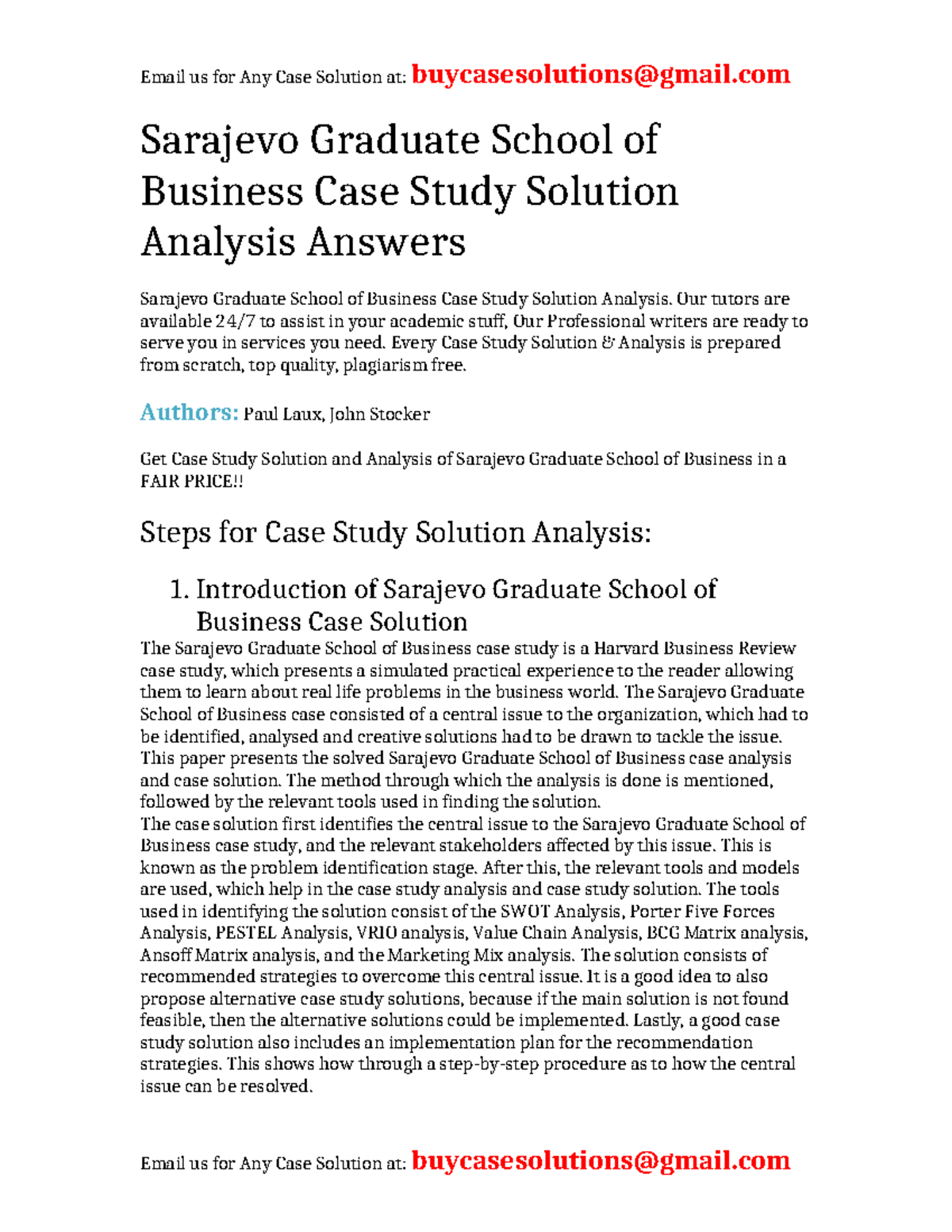 Case Solution Sarajevo Graduate School of Business - Sarajevo Graduate ...