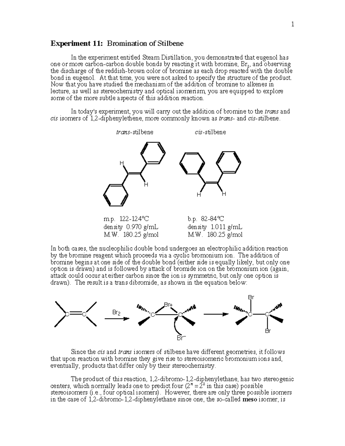 Stilbene lol Experiment 11 Bromination of Stilbene In the