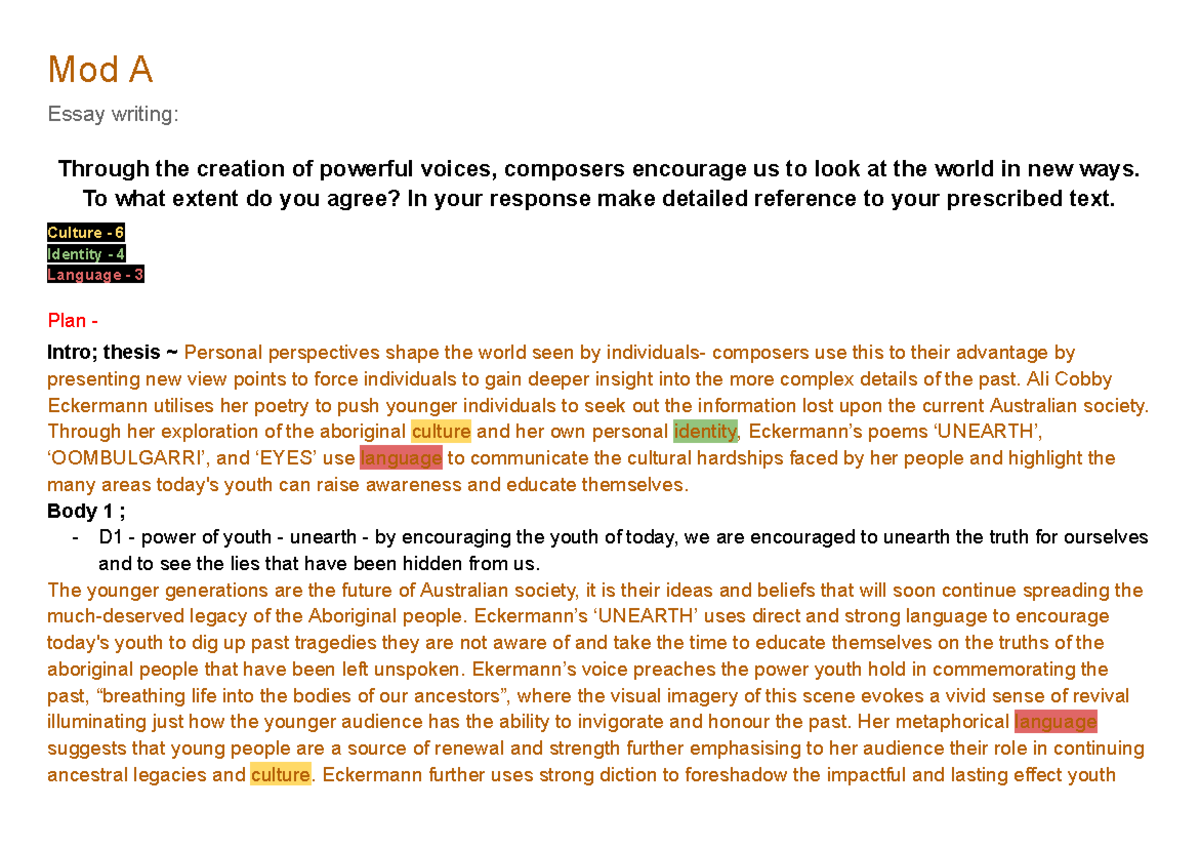 Mod A Practice Essays - Mod A Essay writing: Through the creation of ...