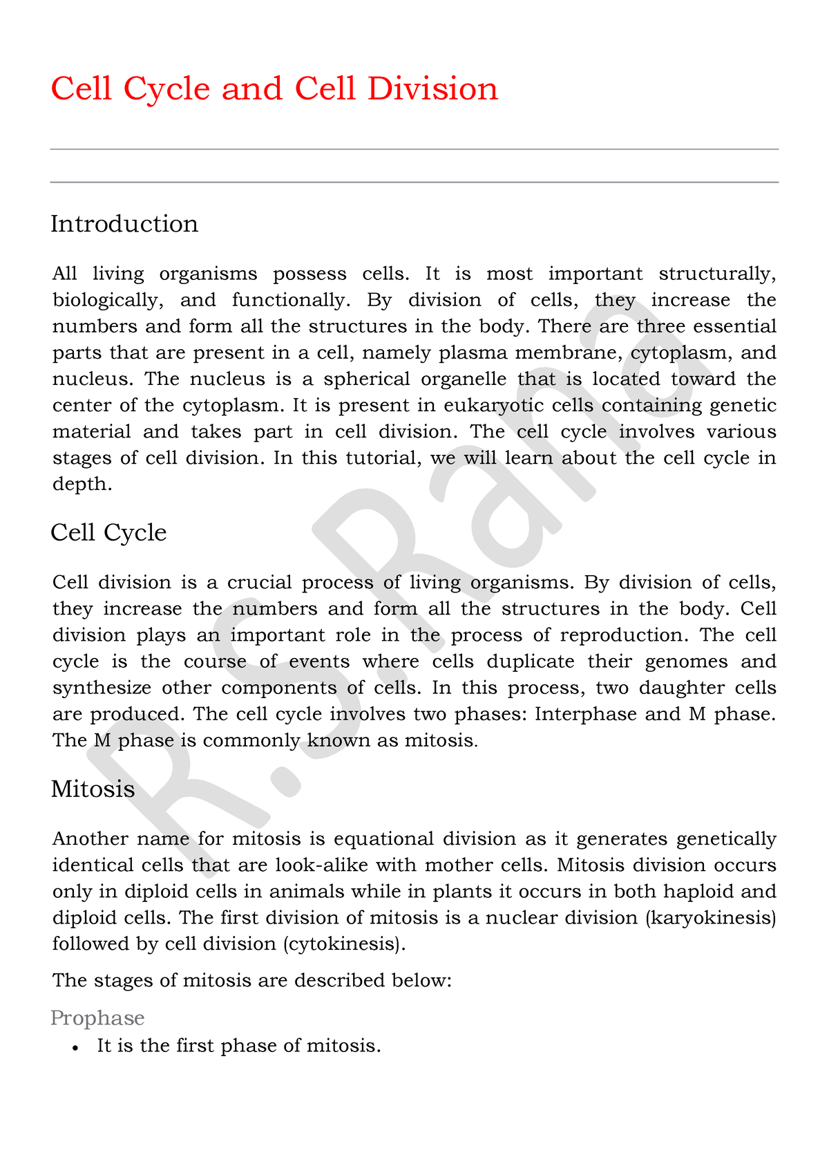 Cell Cycle and Cell Division - Cell Cycle and Cell Division ...