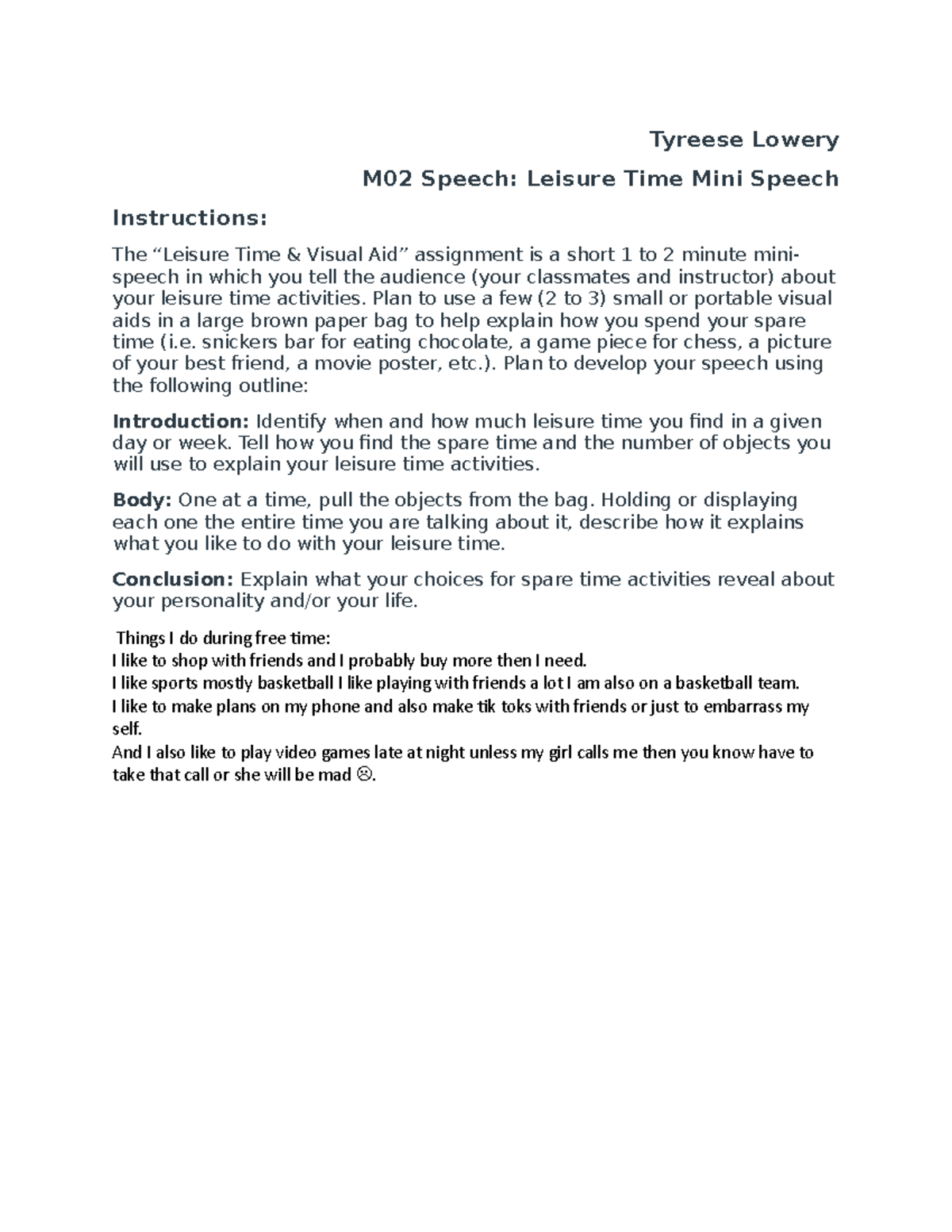 speech topic leisure