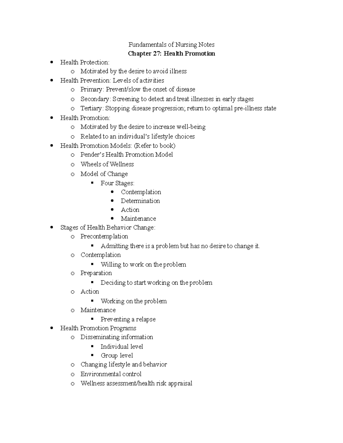 Fundamentals of Nursing Notes CH 27 - Fundamentals of Nursing Notes ...