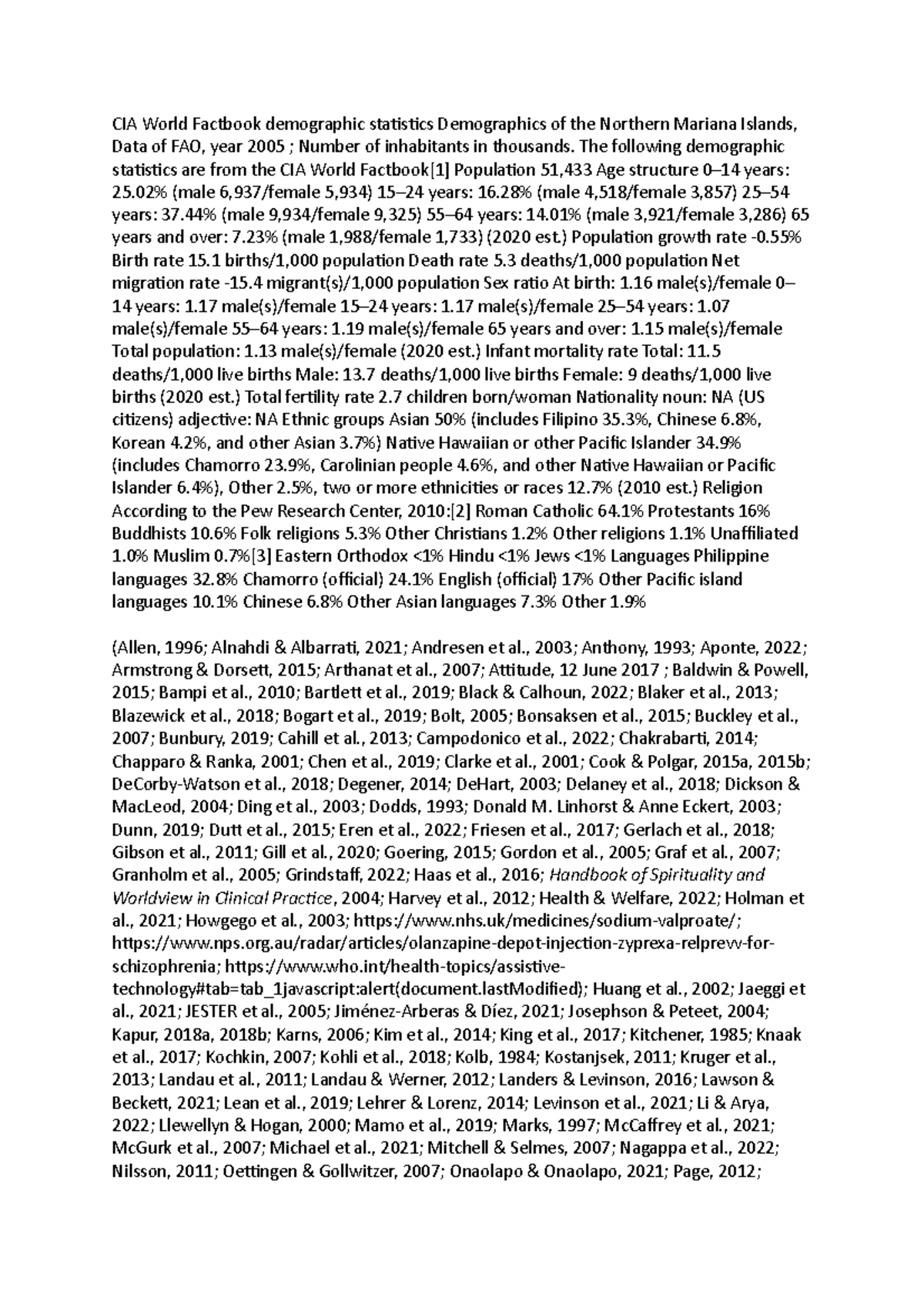 North mariana Summary CIA World Factbook demographic statistics