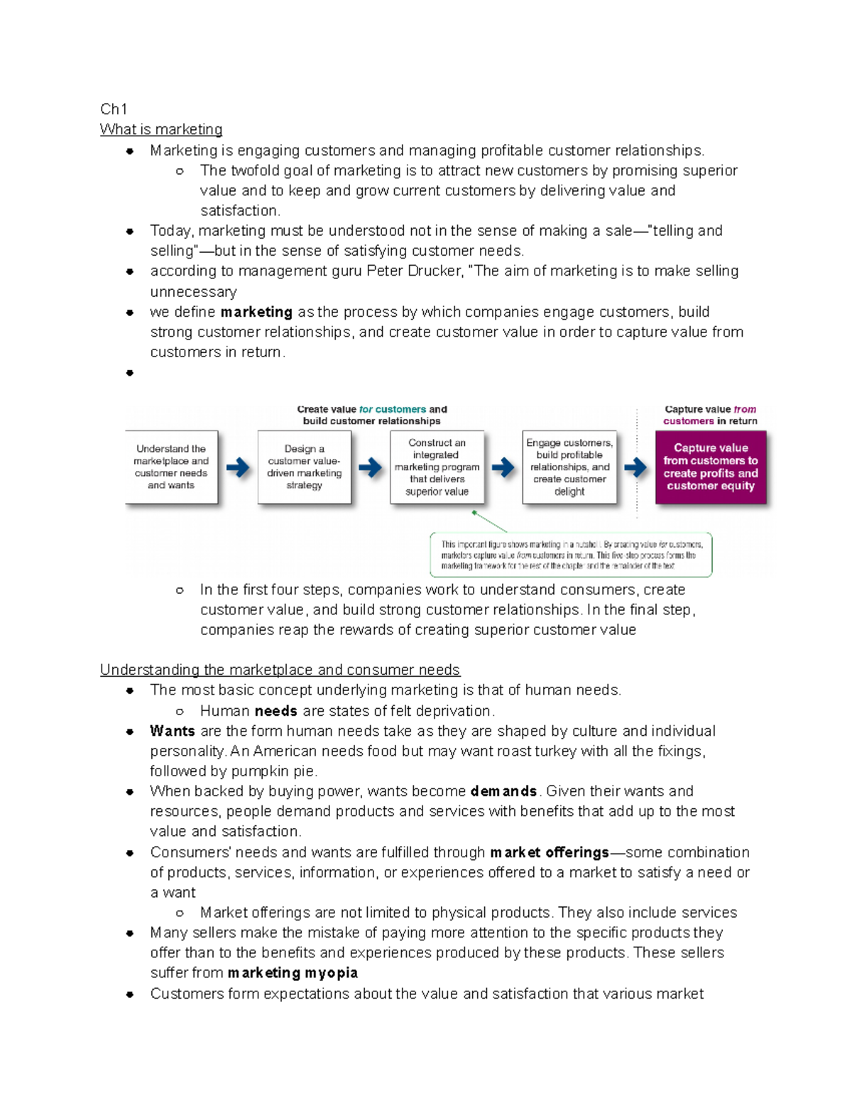 BMGT 350 Textbook notes - Ch What is marketing Marketing is engaging ...