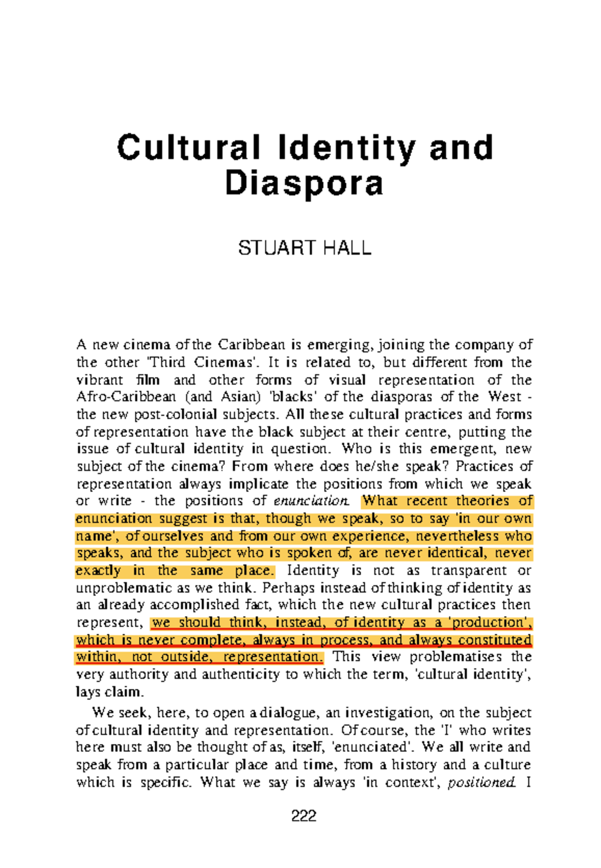 Hall cultural identity and diaspora - Cultural Identity and Diaspora ...
