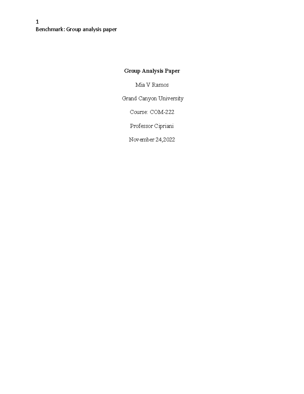 Group Analysis Paper - Benchmark: Group analysis paper Group Analysis ...