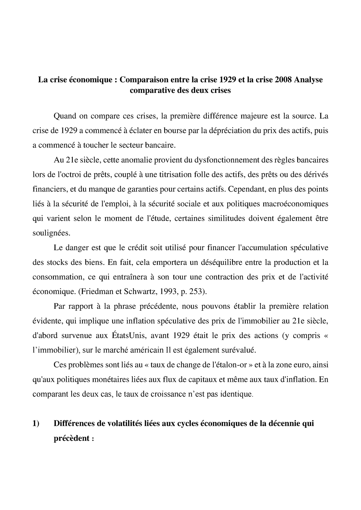 peut on comparer la crise de 1929 et 2008 dissertation