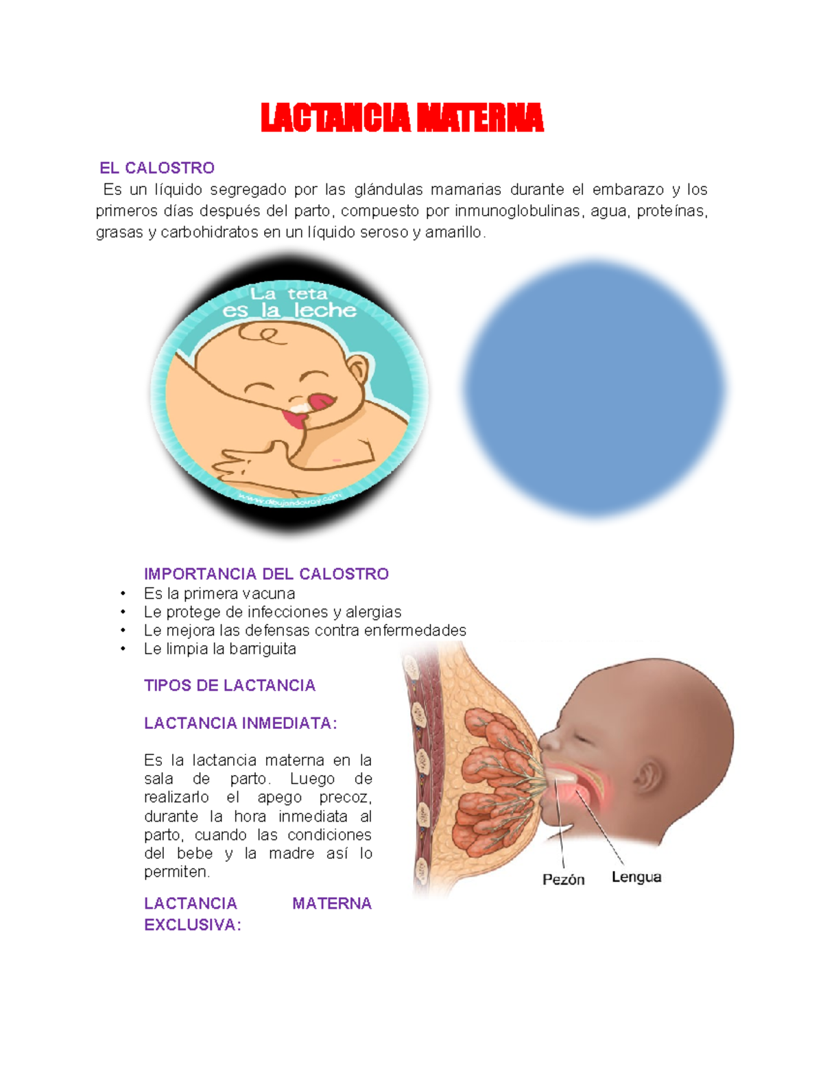 Iec - FREFERGRE - LACTANCIA MATERNA EL CALOSTRO Es un líquido segregado ...