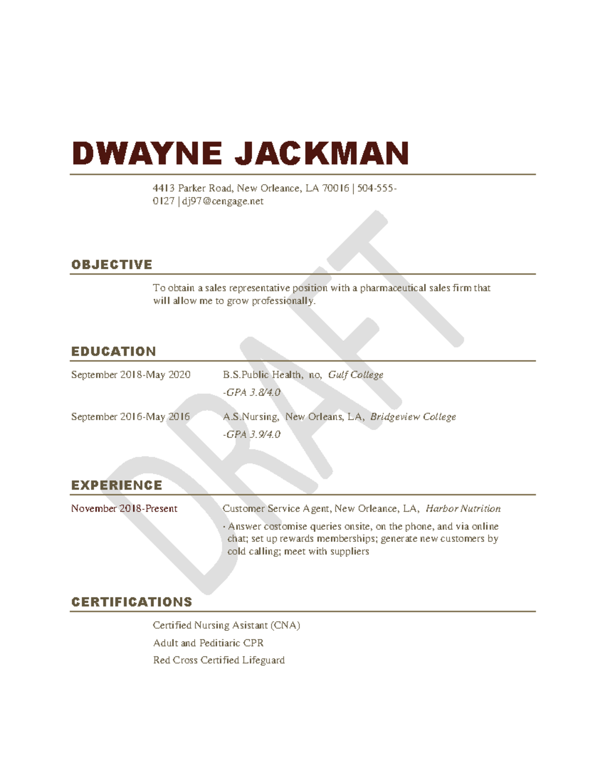 WD 5 Jackman Resume - DWAYNE JACKMAN 4413 Parker Road, New Orleance, LA ...