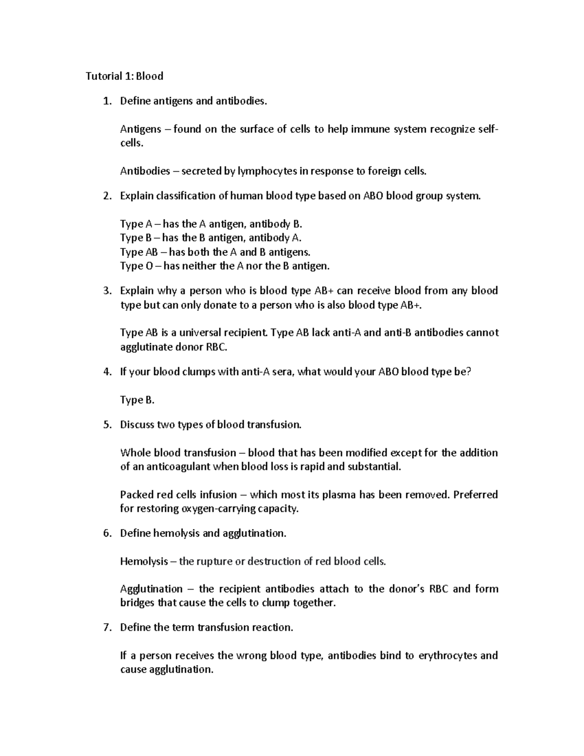 Tuto1(Blood) bio310 Tutorial 1 Blood Define antigens and