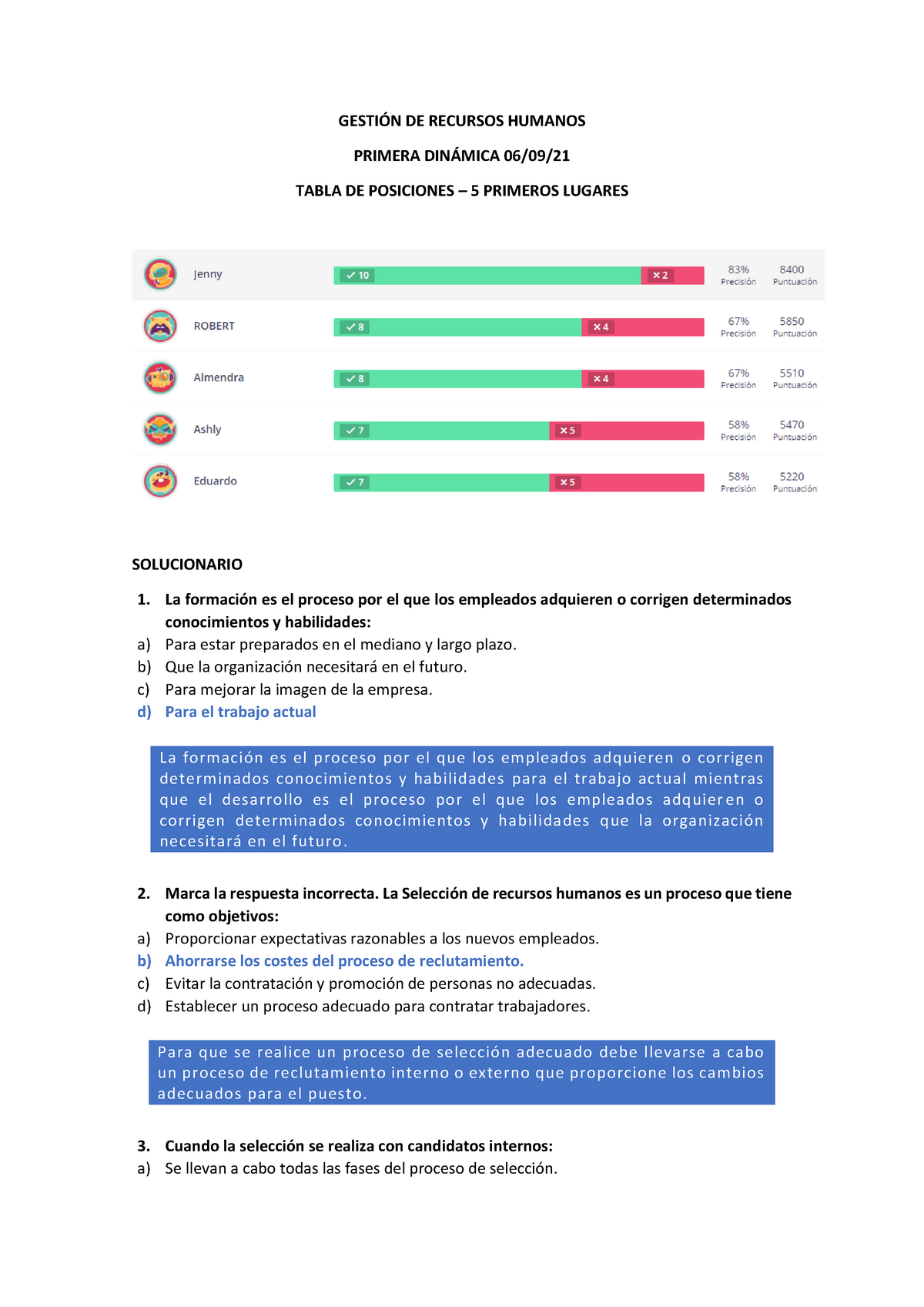 Solucionario - Actividad 1 De Recursos Humanos Semana 5 - GESTIÓN DE ...