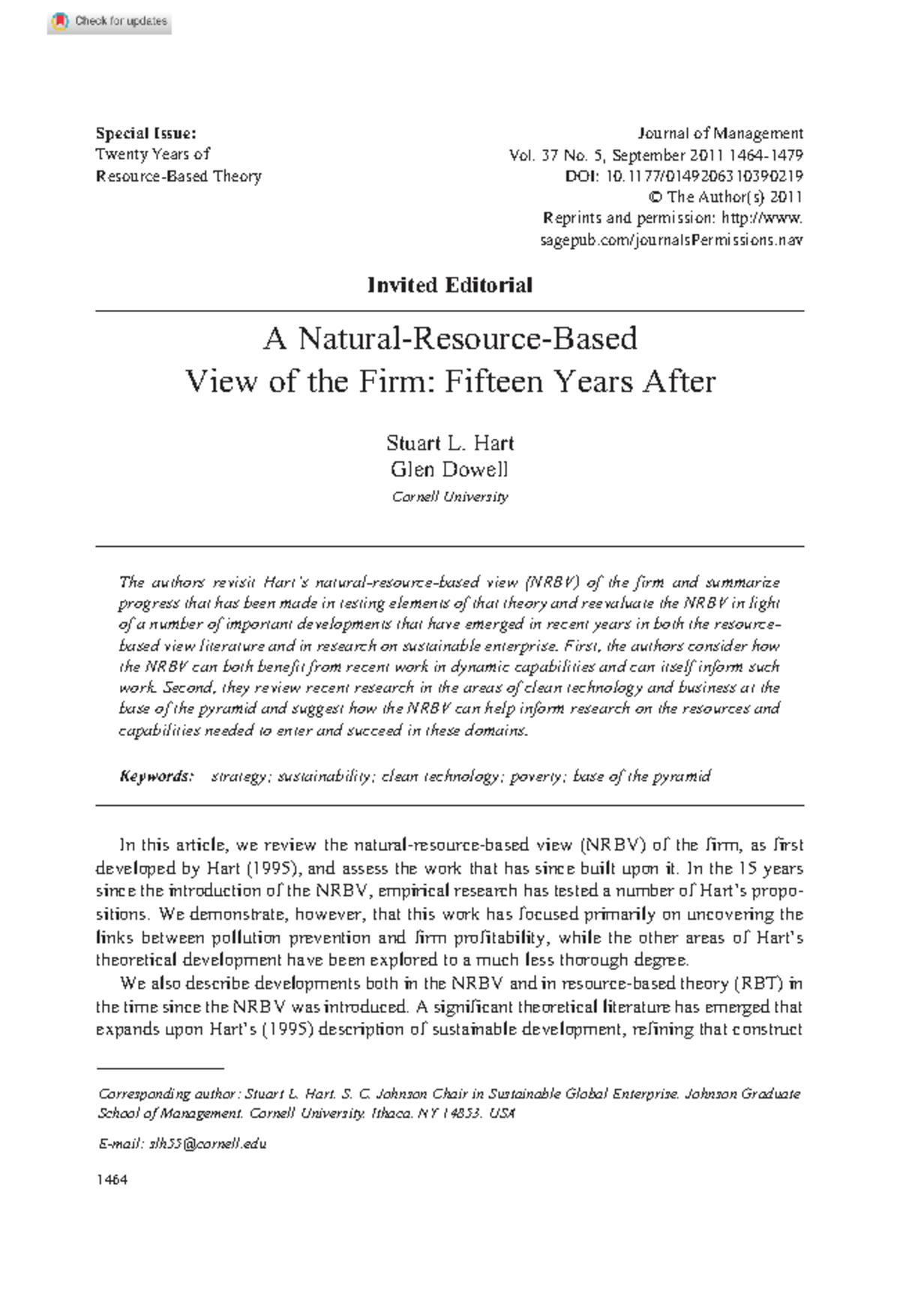 A Natural-Resource-Based View of the Firm 15 years later - 1464 A ...