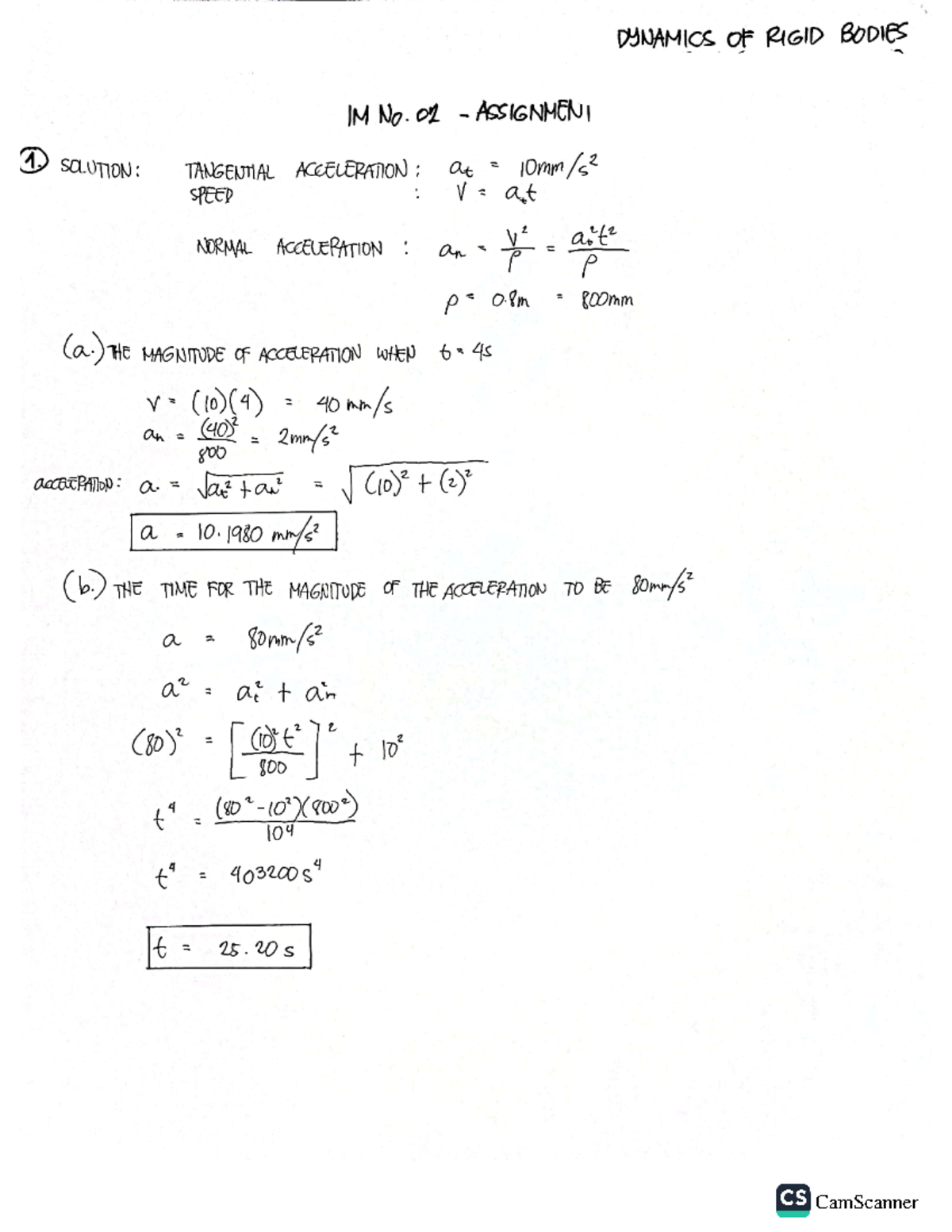 Dynamics of Rigid Bodies - Assignment #2 - Mechanical Engineering ...