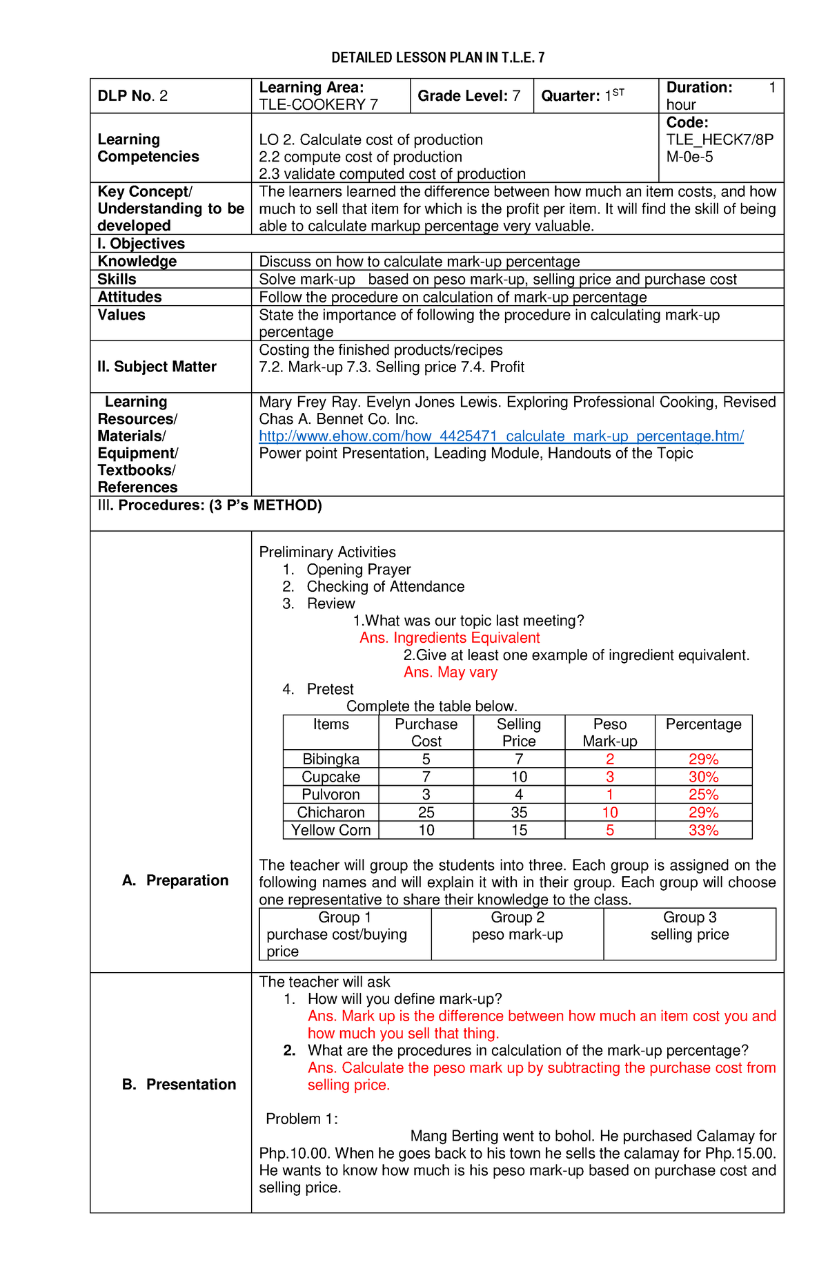 Scribd - ... - DETAILED LESSON PLAN IN T.L. 7 DLP No. 2 Learning Area ...