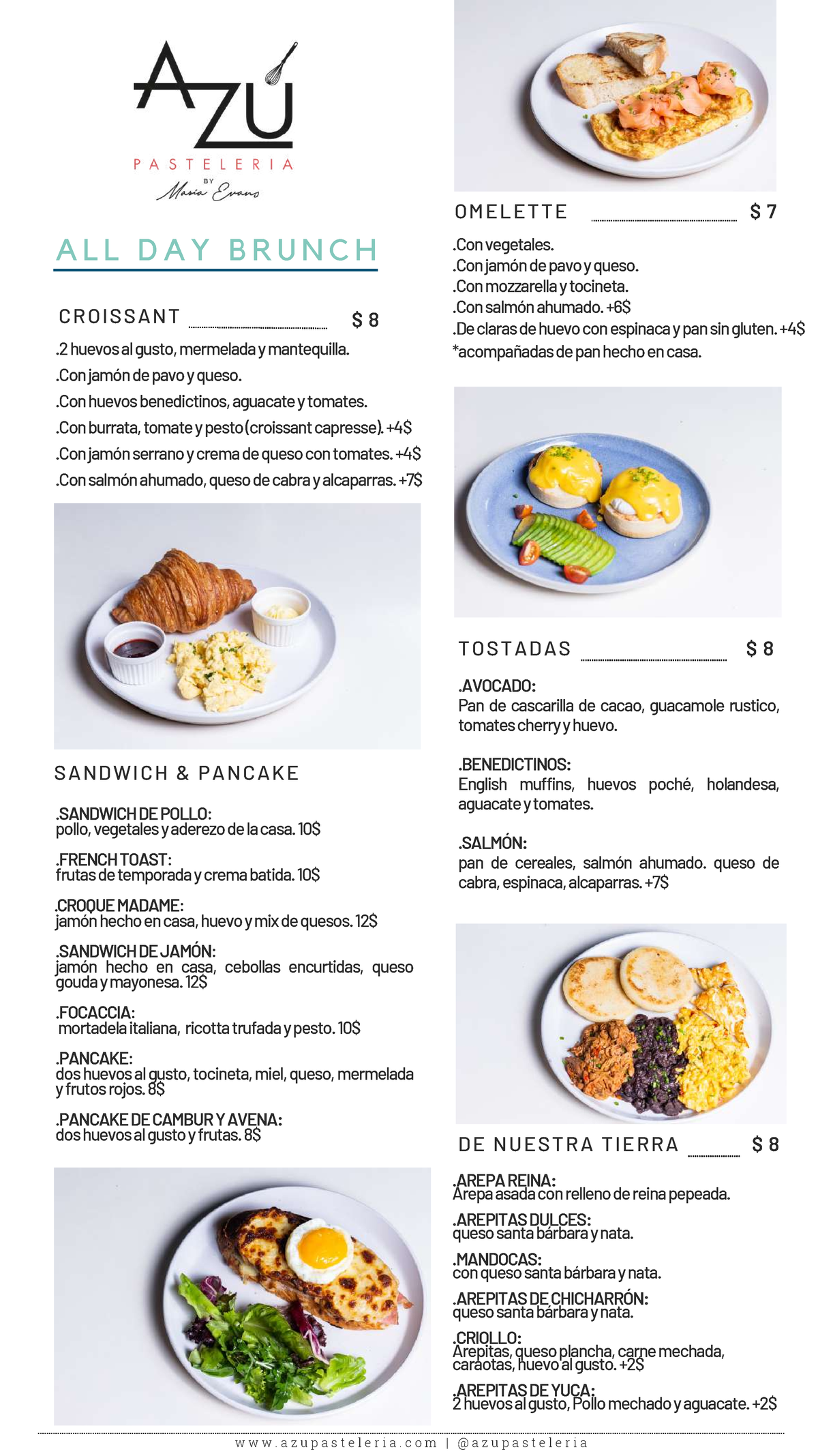 Menu azu - ..... - A L L D A Y B R U N C H $ 7 $ 8 $ 8 $ 8 OMELETTE ...