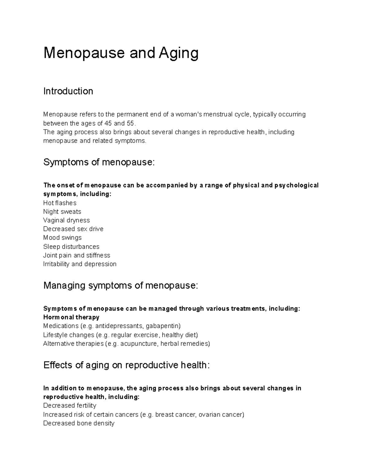 comprehensive essay on menopause