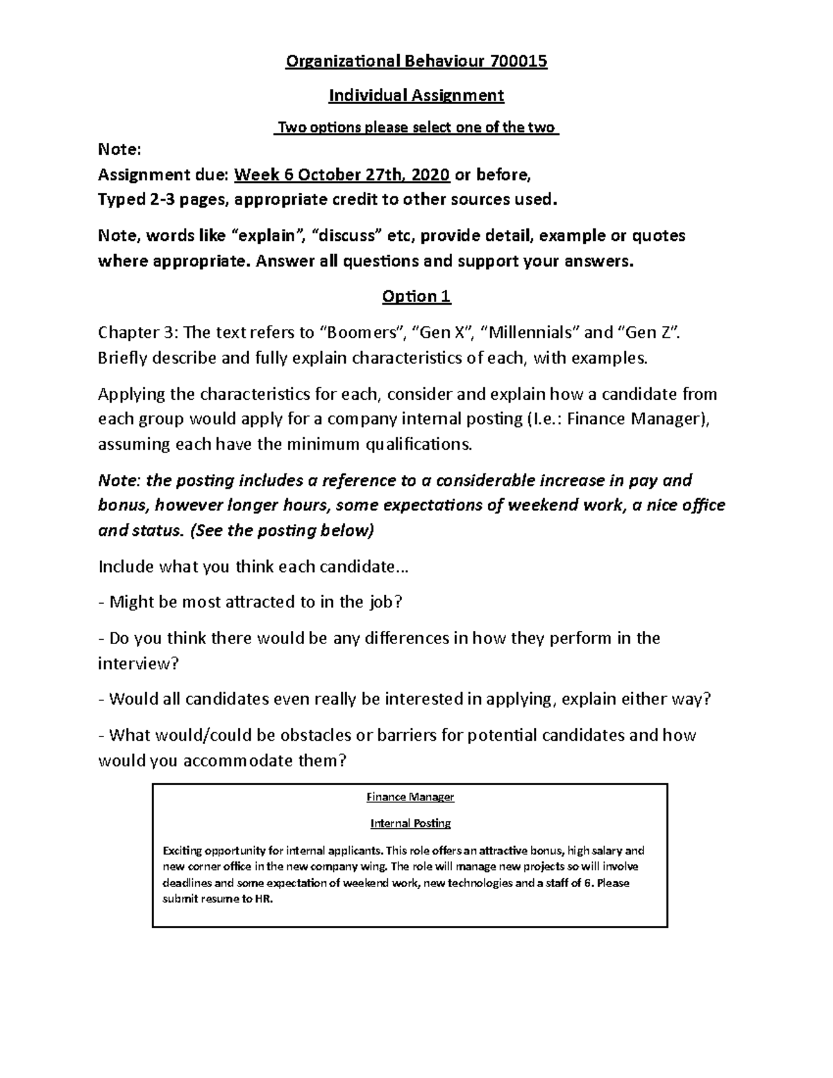 Individual Assignment OB Fall 20201 - Organizaional Behaviour 700015 ...