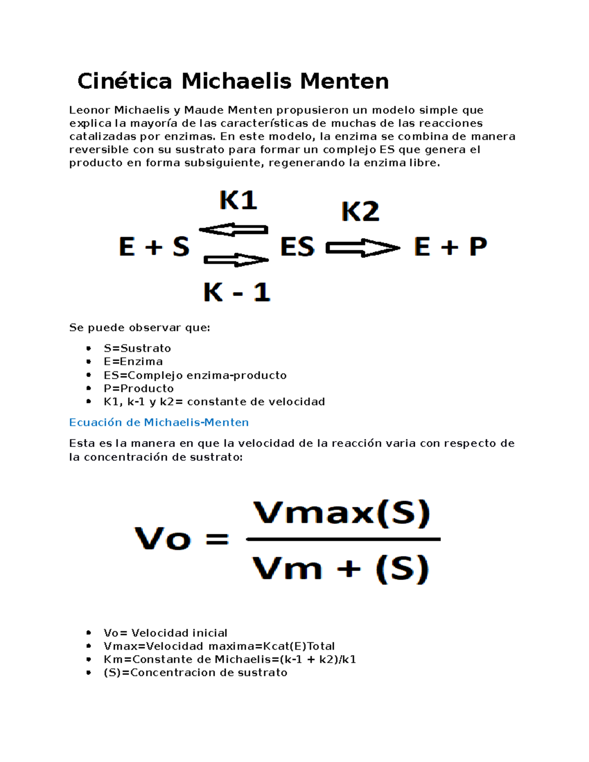 Cinetica De Michaeli Menten Y Inhibicion Enzimatica Para Companeros Cinetica Michaelis Menten Studocu