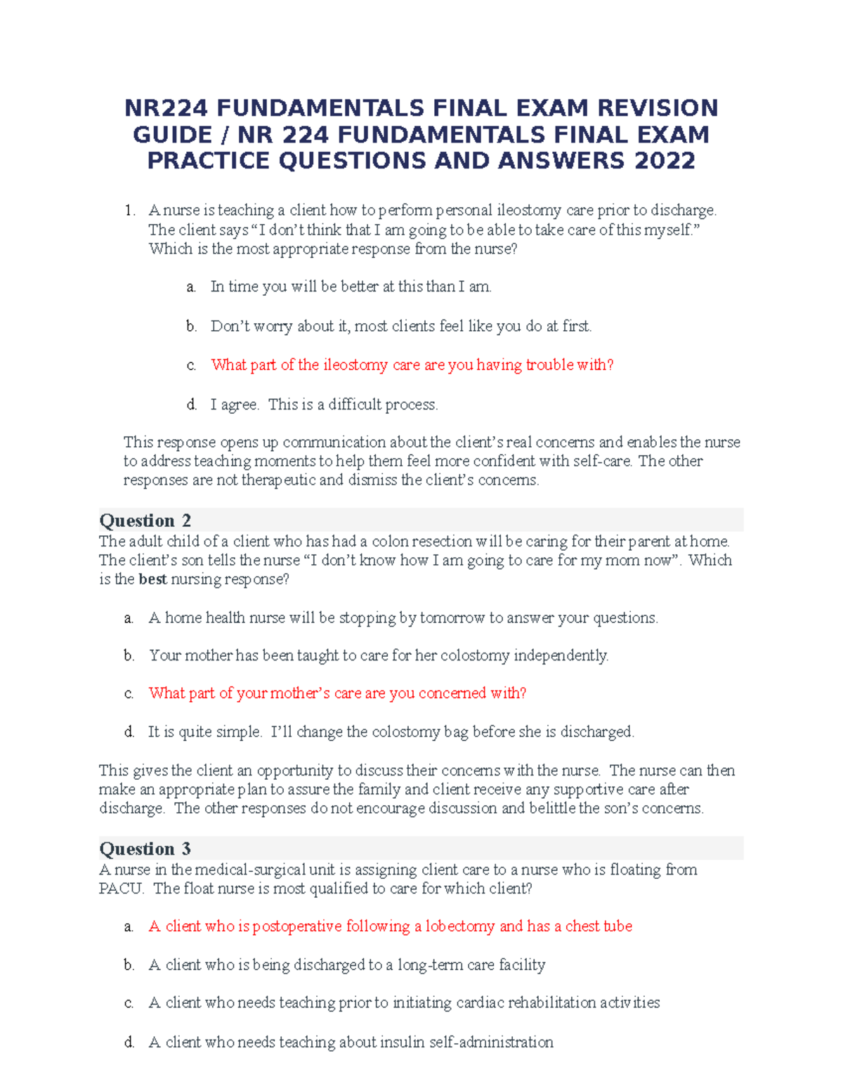 224 Final Practice - NR224 FUNDAMENTALS FINAL EXAM REVISION GUIDE / NR ...