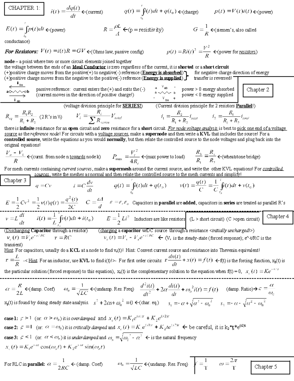 Electronics - formula sheet - (current) (charge) (power) (power) (p ...