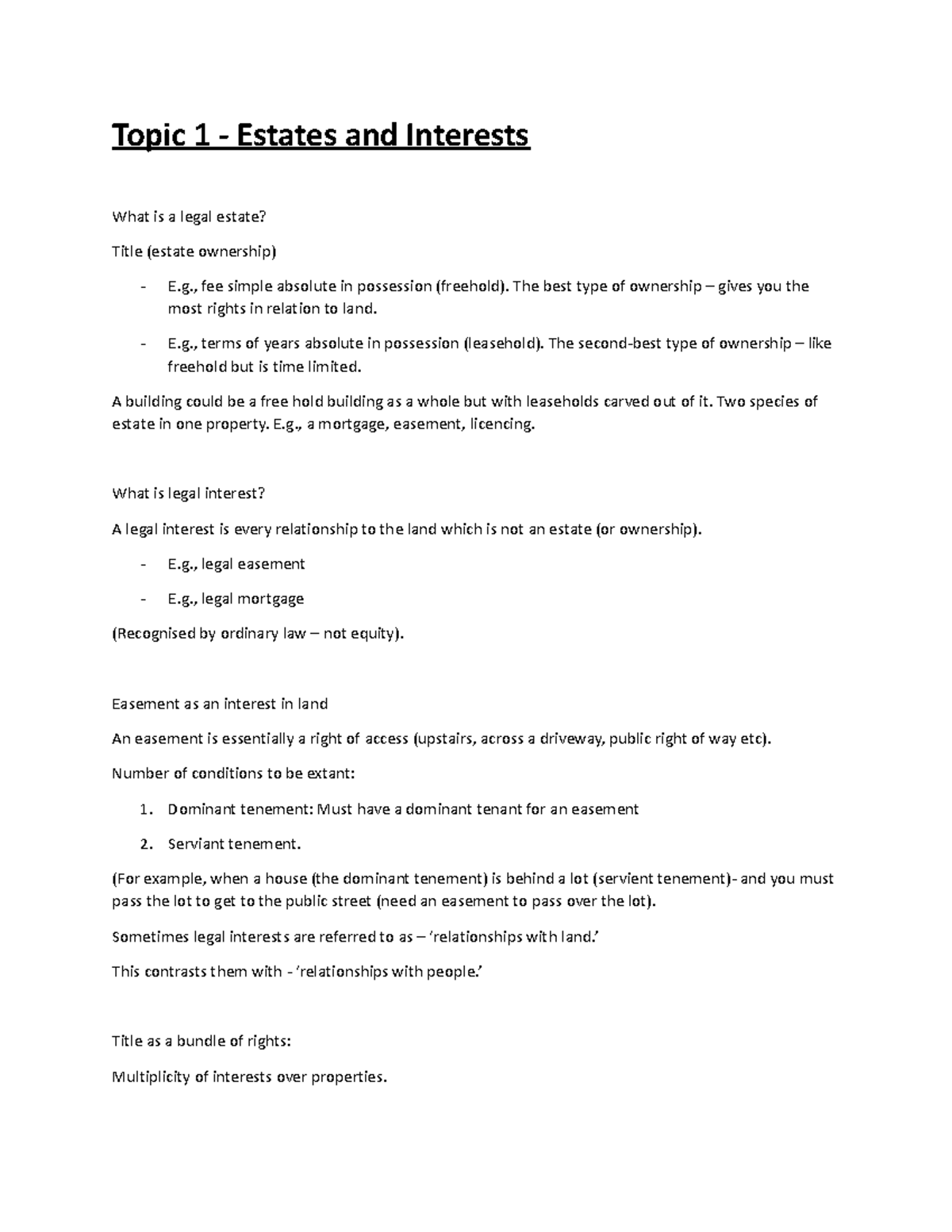Land law1 - Topic 1 - Estates and Interests What is a legal estate ...