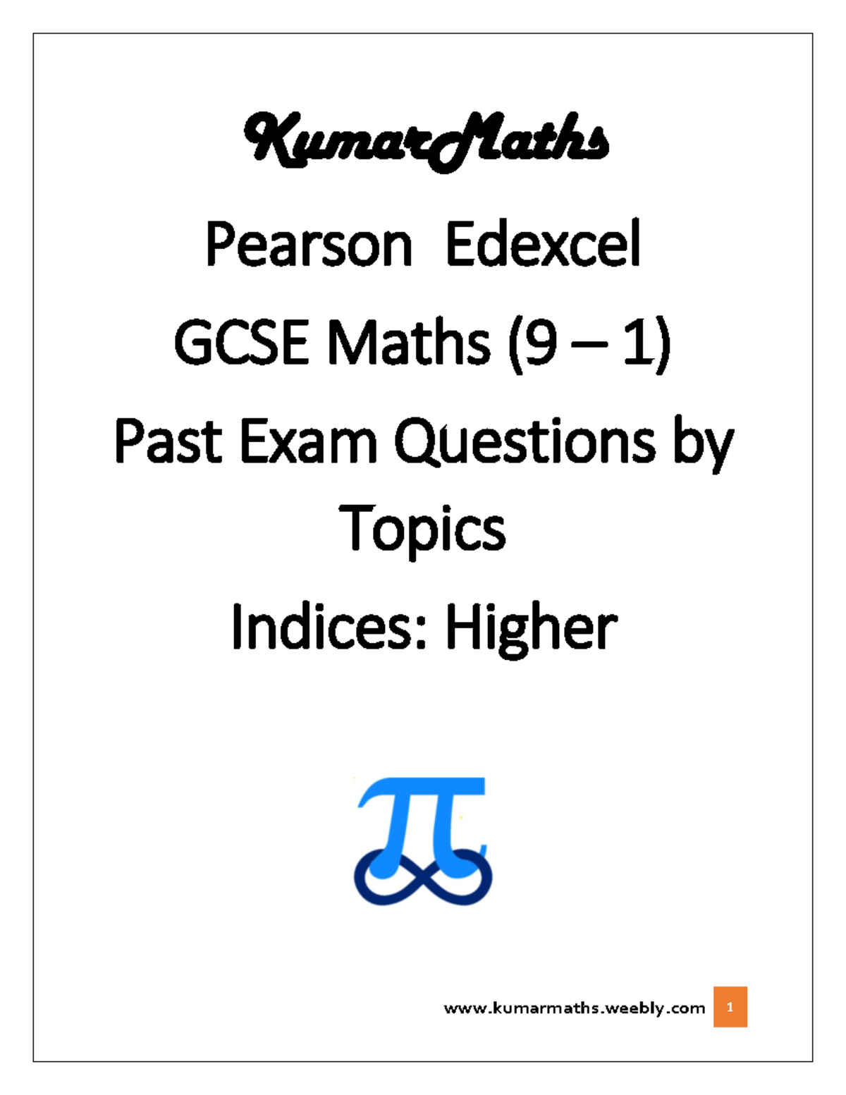 Indices H V2 Worksheets KumarMaths Pearson Edexcel GCSE Maths ( 9
