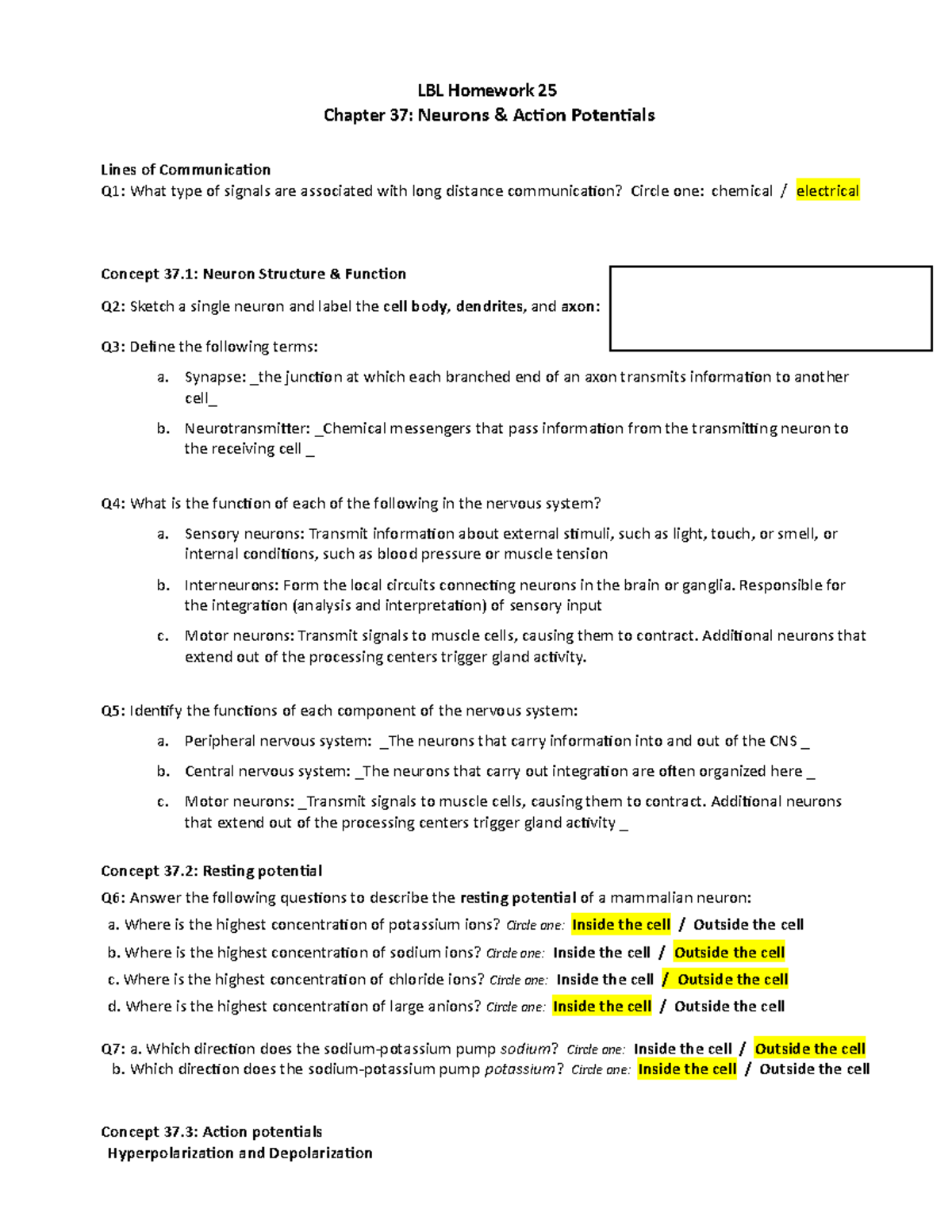 LBL25 - Neuro 1 - Professor Micheal Jorgensen - LBL Homework 25 Chapter ...