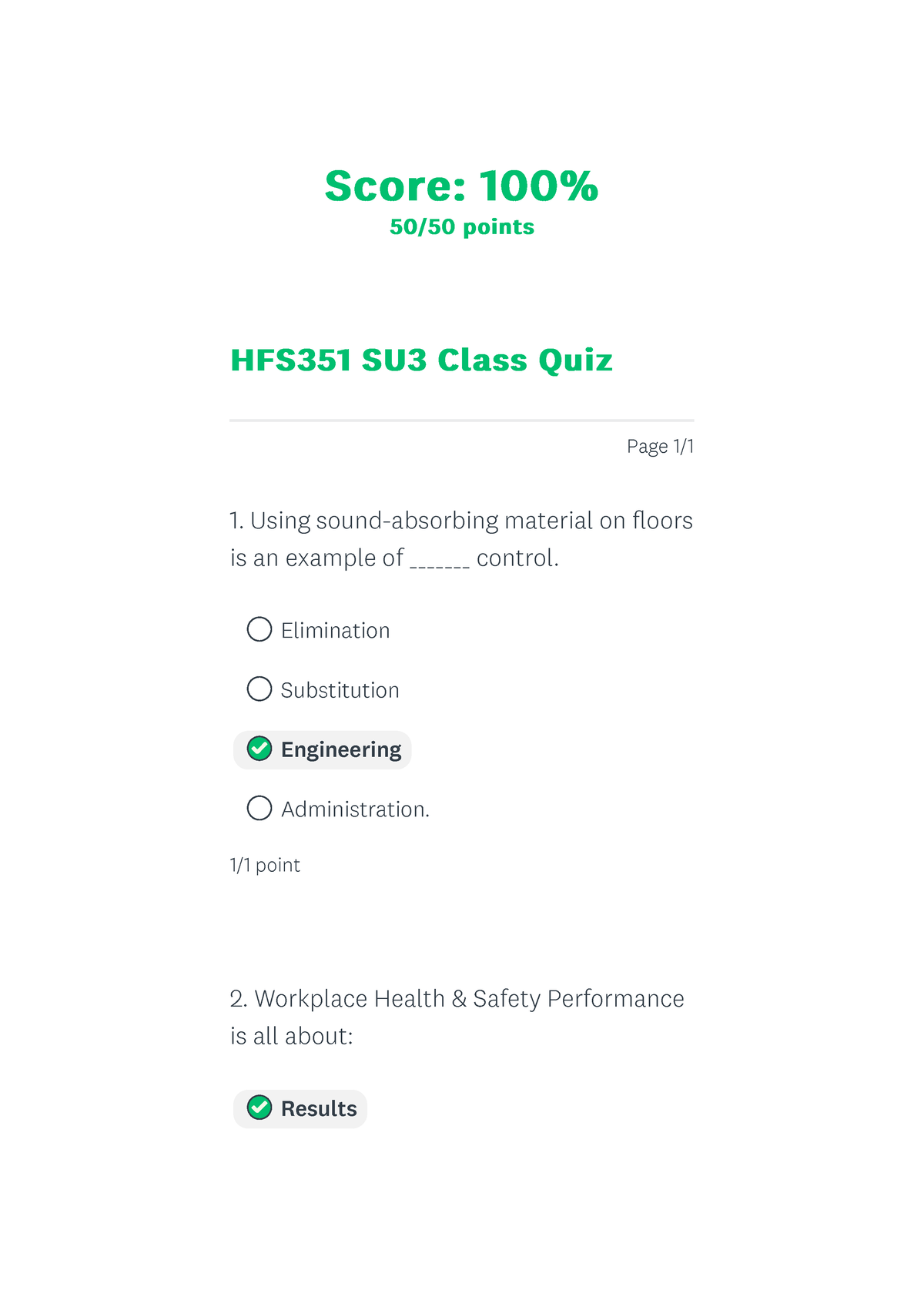 HFS351 SU3 Class Quiz Survey - Score: 100%Score: 100% 50/50 points50/50 ...