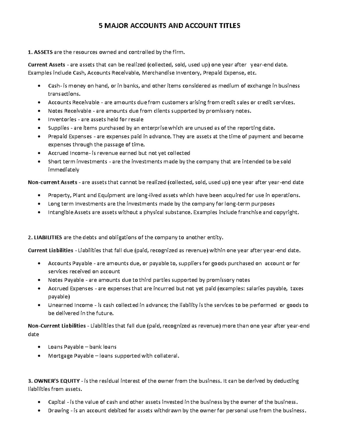 5 Major Accounts AND Account Titles - 5 MAJOR ACCOUNTS AND ACCOUNT ...