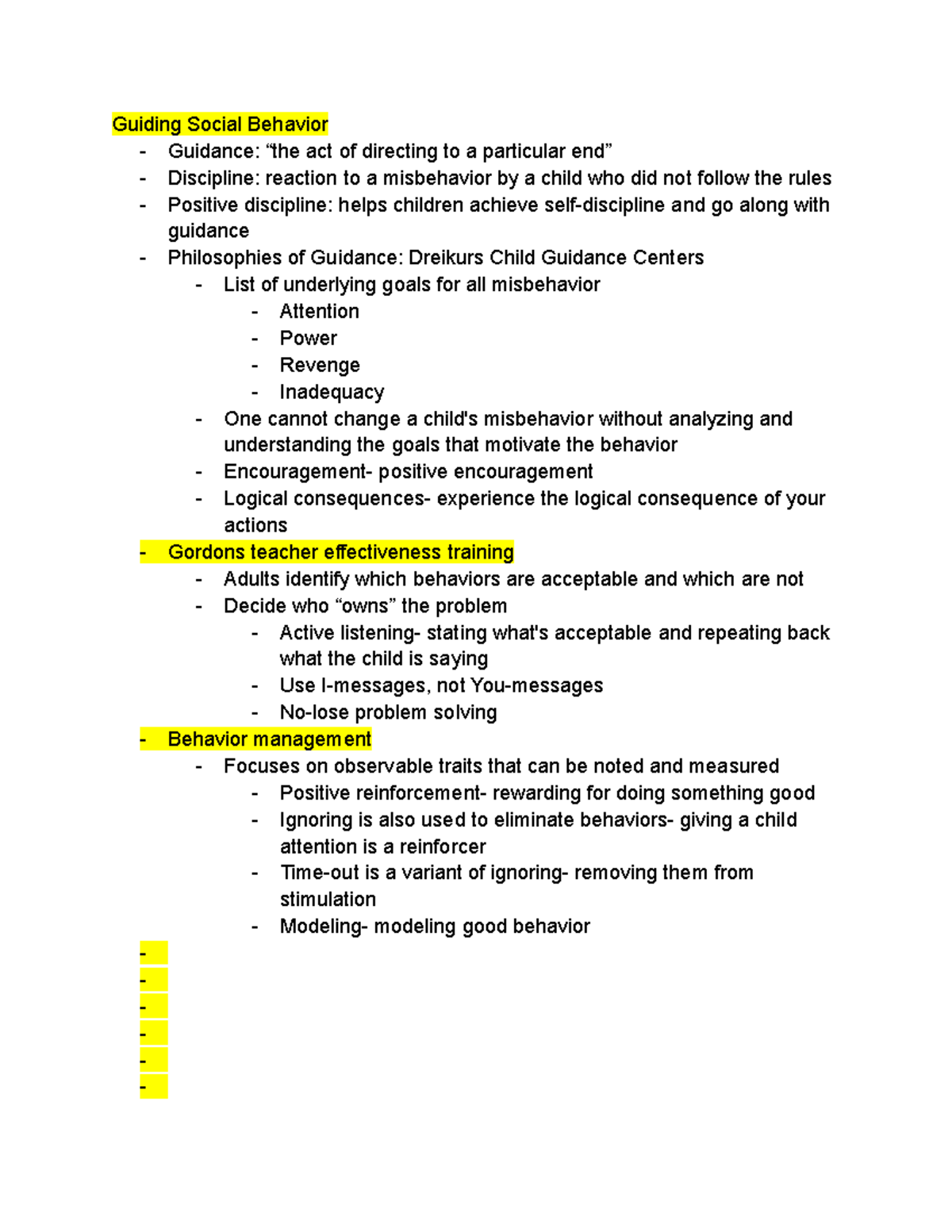 Early educational exam 3 - Guiding Social Behavior - Guidance: “the act ...