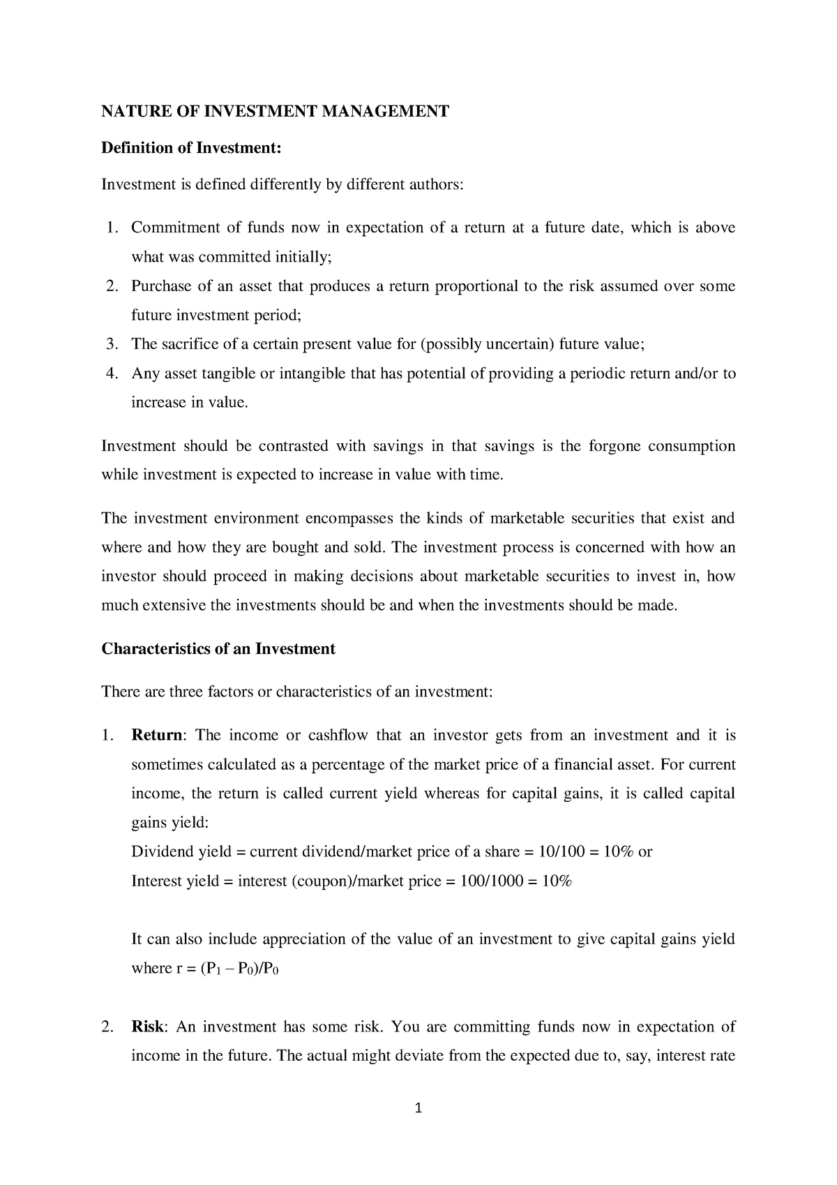 Lecture 1 - Nature of Investment Analysis - NATURE OF INVESTMENT ...