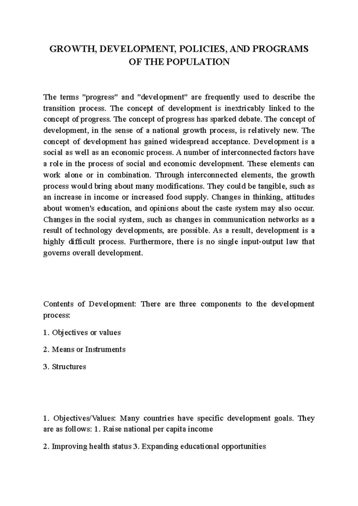 Growth, Development, Policies, AND Programs OF THE Population - GROWTH ...