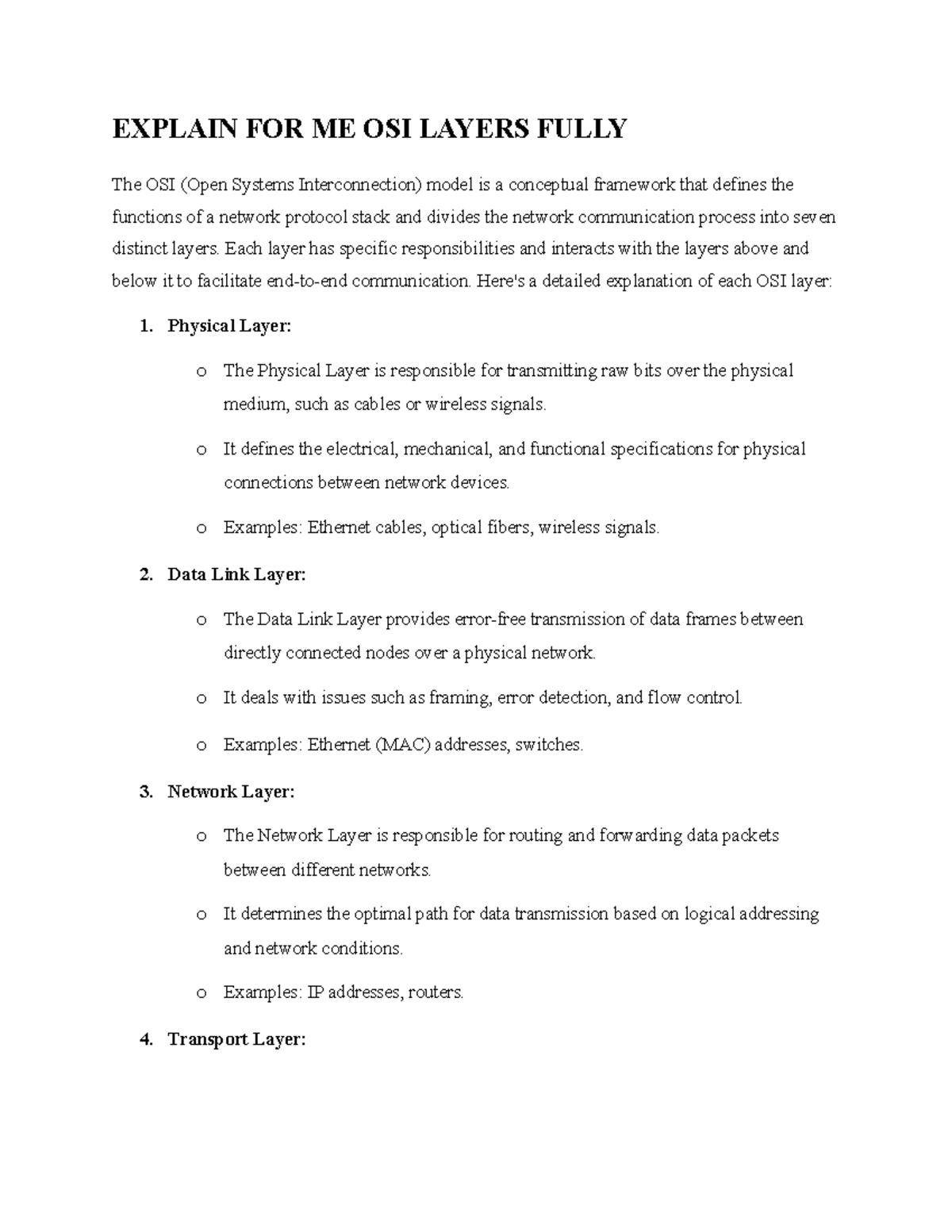 Explain OSI Layers - EXPLAIN FOR ME OSI LAYERS FULLY The OSI (Open ...