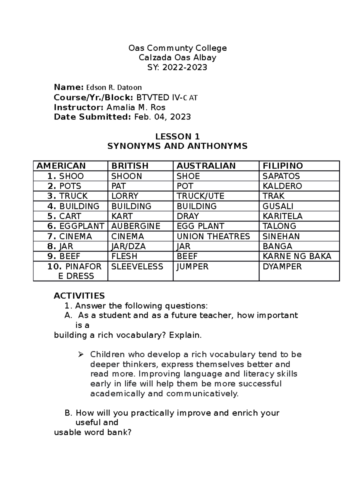 Enhancement English module 1 - Oas Communty College Calzada Oas Albay ...