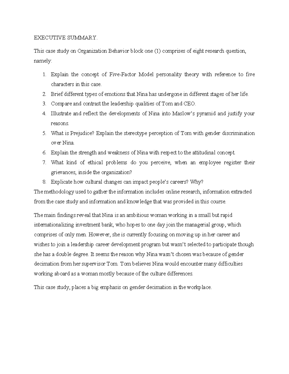 Executive Summary - ................... - EXECUTIVE SUMMARY. This case ...