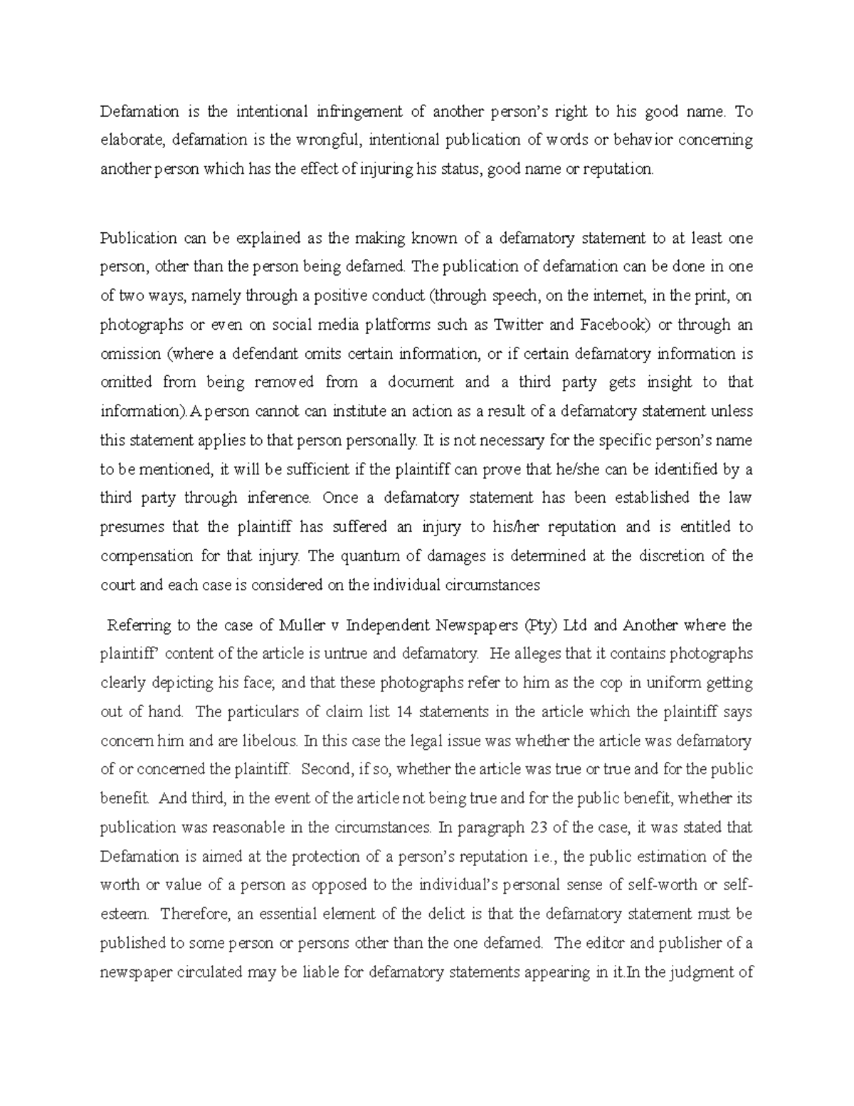 Defamation - J3RUFSDYKGMV - Defamation is the intentional infringement ...