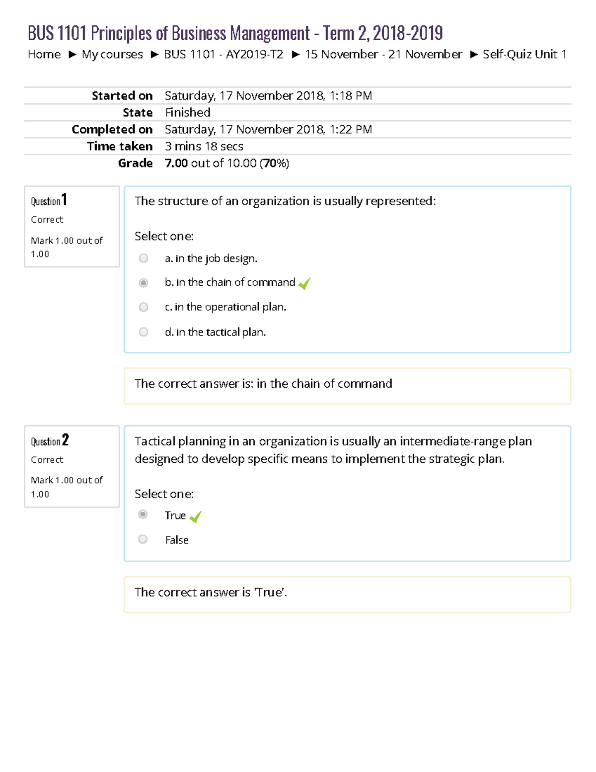 Self-Quiz Unit 1 - 7 out of 10 - Home My courses BUS 1101 - AY2019-T2 ...