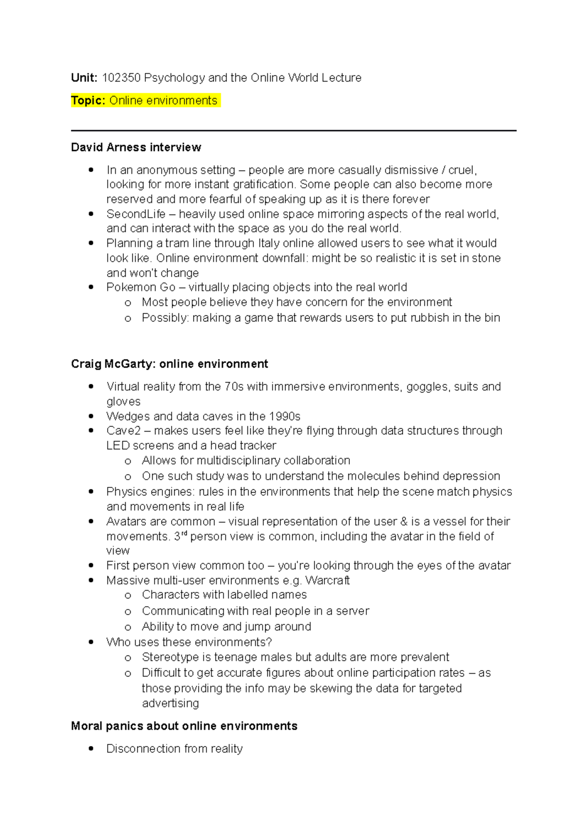 Psychology and the Online World Lecture 5 - Unit: 102350 Psychology and ...