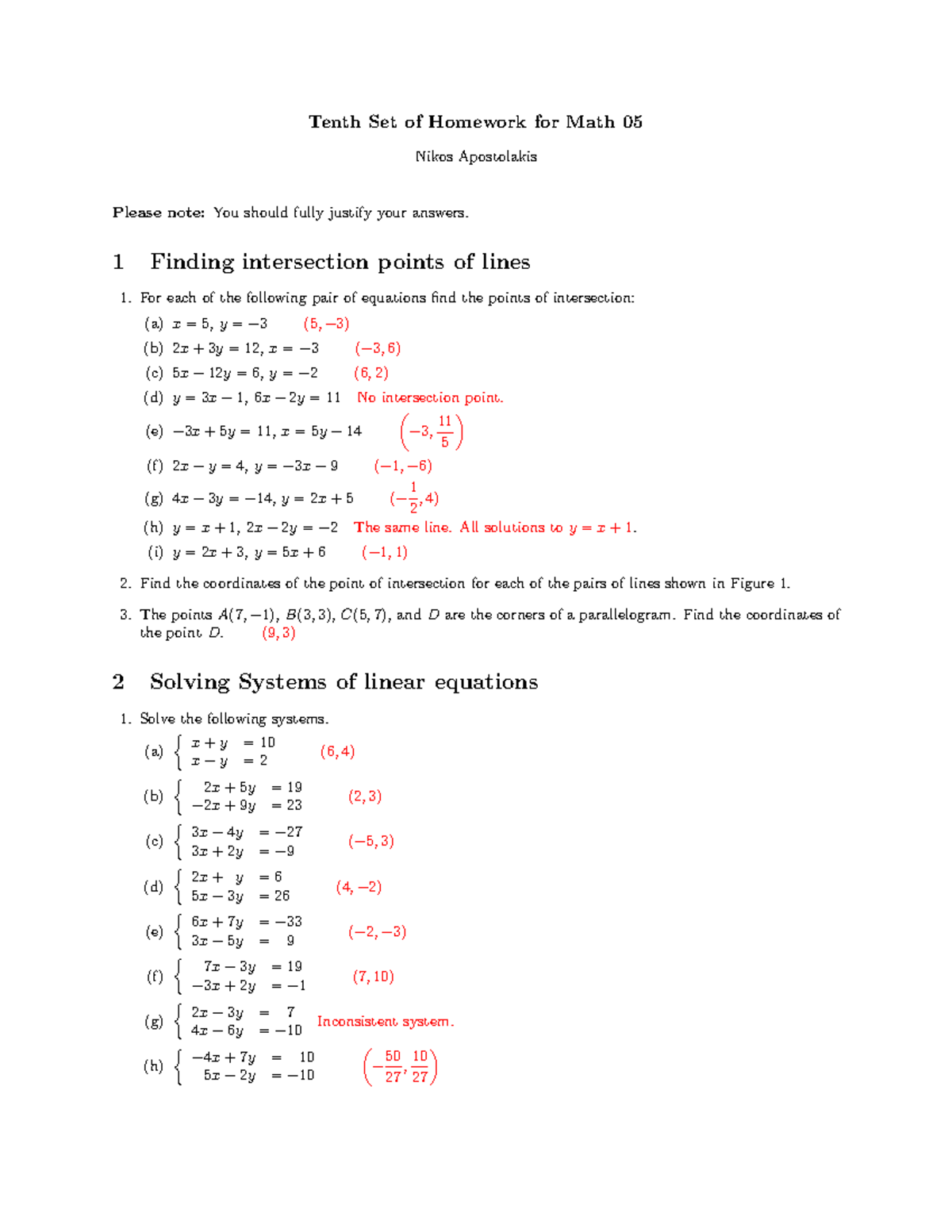 05f10exercise 10 Ans Lecture Notes 2 Tenth Set Of Homework For Math 05 Nikos Studocu