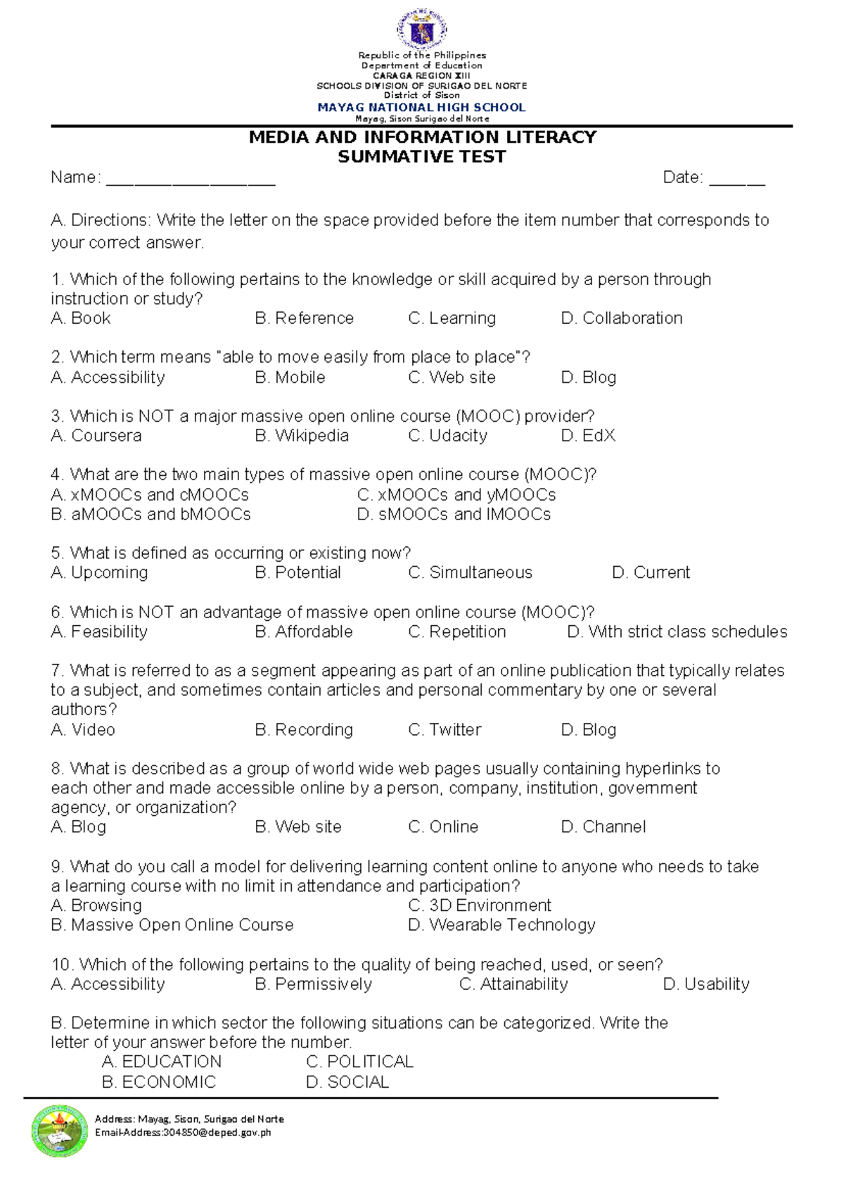 Summative test Q2 1 - Media and Information Literacy Quarter 2 ...