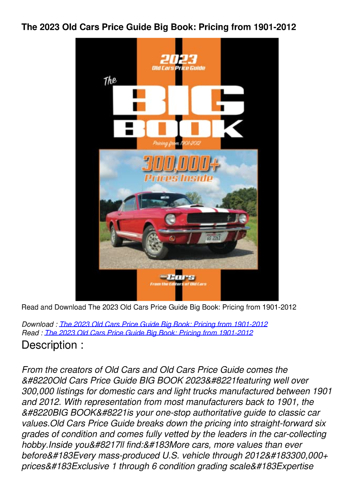 READ The 2023 Old Cars Price Guide Big Book Pricing from 19012012