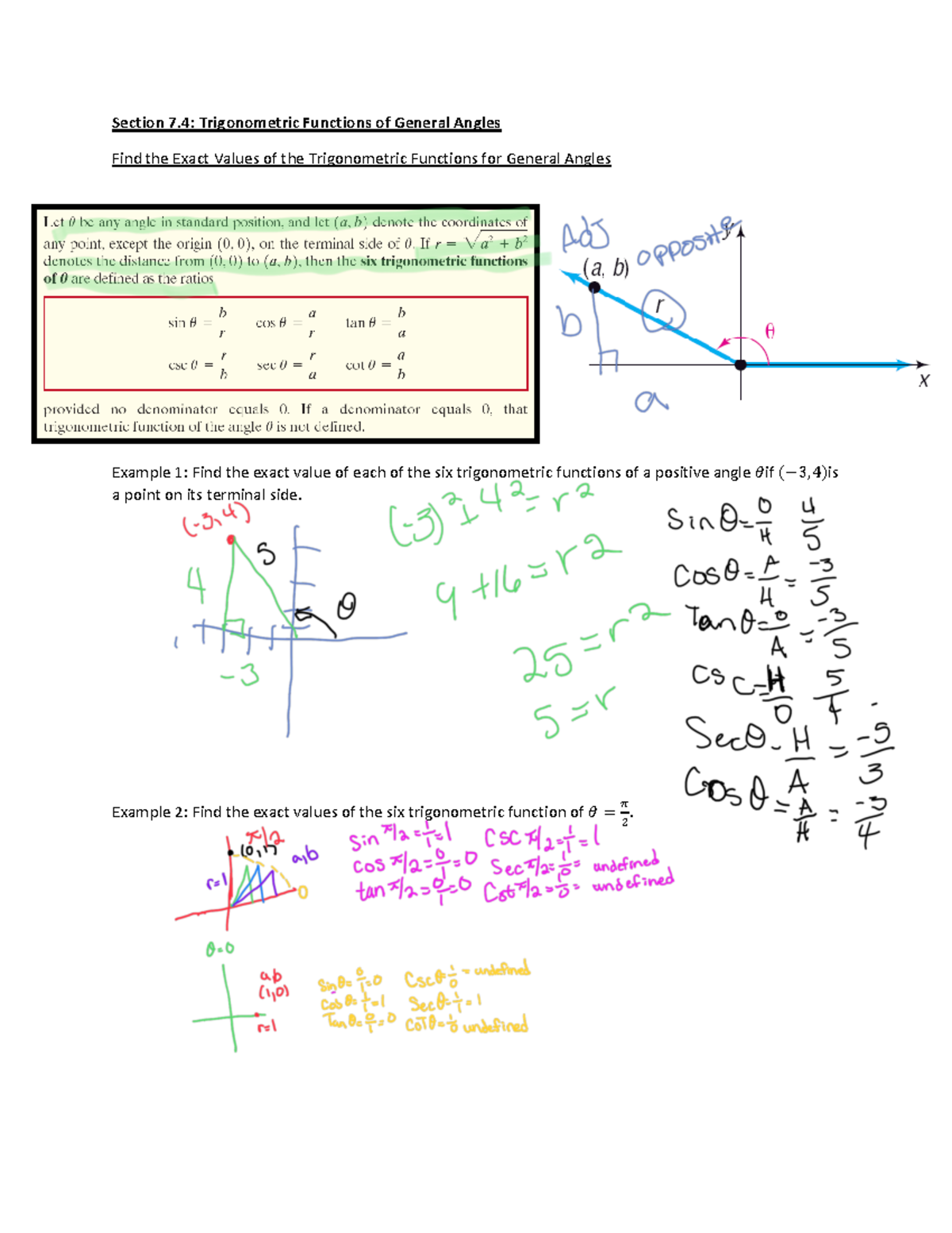 MAC1114Section 74 - trigonometric functions of general angles with ...