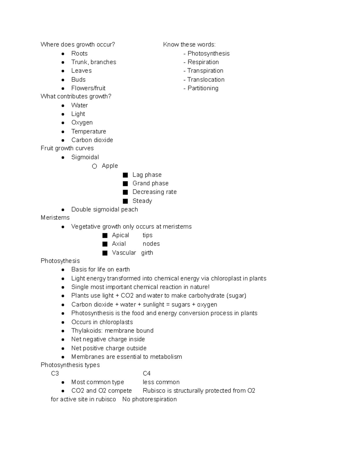 Plant Psysiology Teryl R. Roper Where does growth occur? Know these
