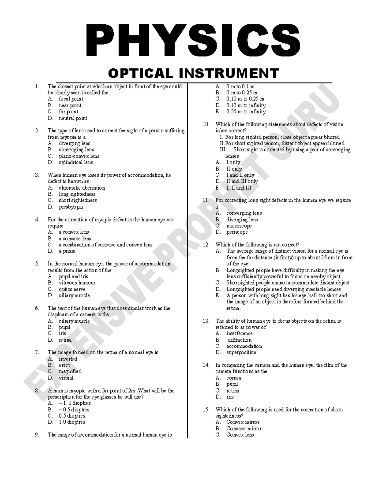 Optical Instruments - OPTICAL INSTRUMENT 1. The closest point at which ...