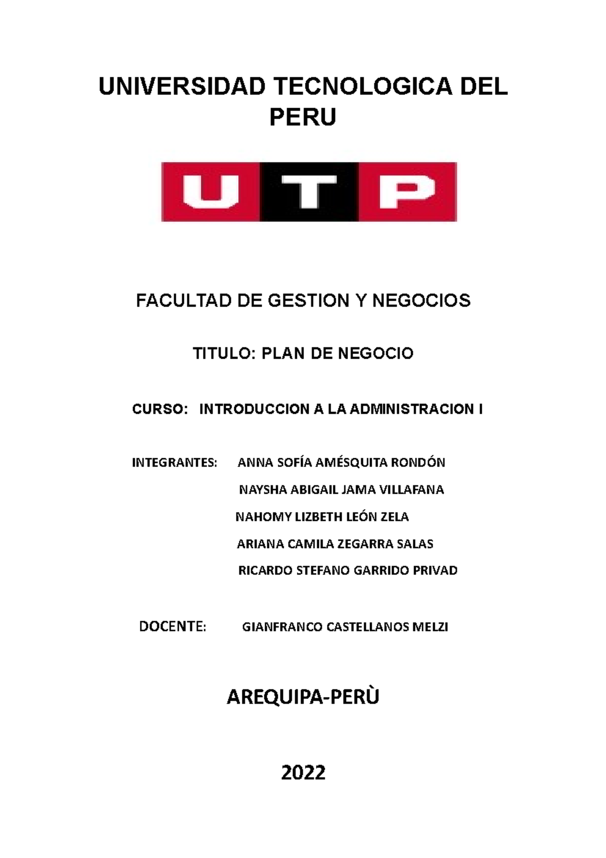 Administración finalv .. - UNIVERSIDAD TECNOLOGICA DEL PERU FACULTAD DE ...