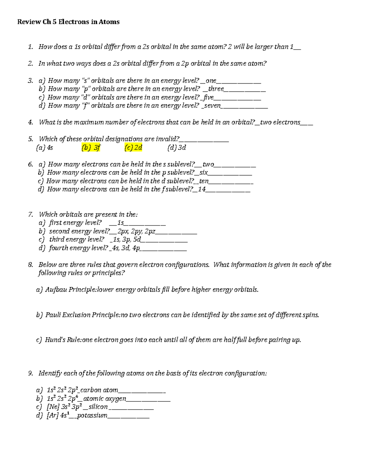 Review Ch 5 Electrons In Atoms Review Ch 5 Electrons In Atoms How