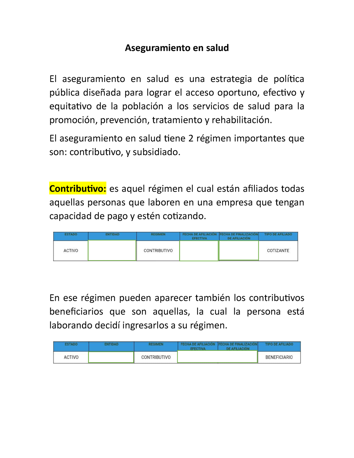 Aseguramiento en salud auxiliar administradora en salud - Aseguramiento en  salud El aseguramiento en - Studocu