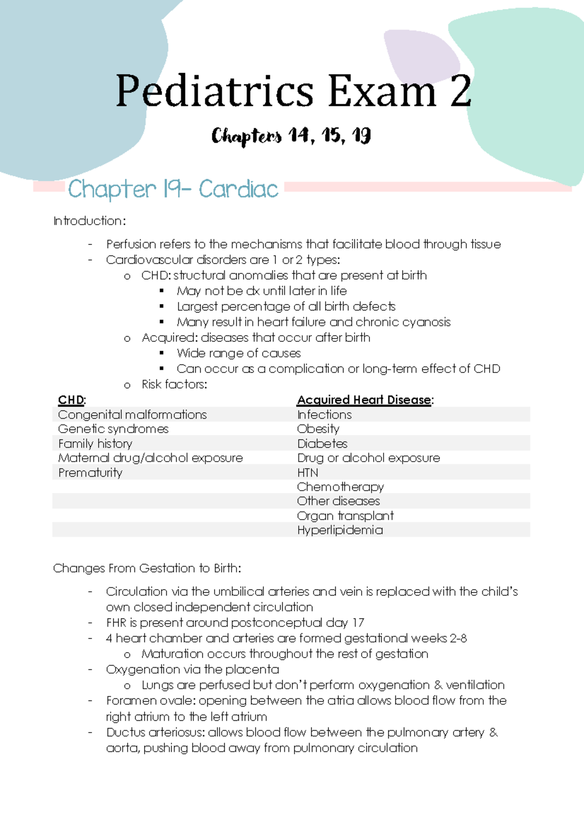 Chapter 19 - Chapters 14, 15, 19 Chapter 19- Cardiac Introduction ...