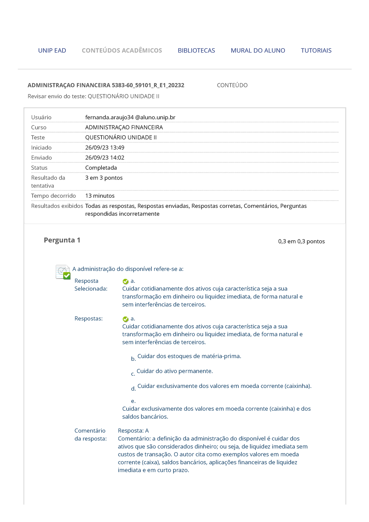 Revisar Envio Do Teste Questionário Unidade II – .. ADM Financeira ...